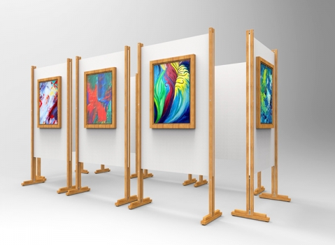 Pannelli espositivi autoportanti con struttura in legno e  lastra in swedboard stampabile o in osb